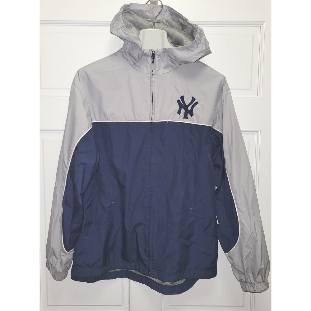 Genuine Stuff MLB NY Yankees Hooded Windbreaker Jacket - Blue/Gray - L 14/16